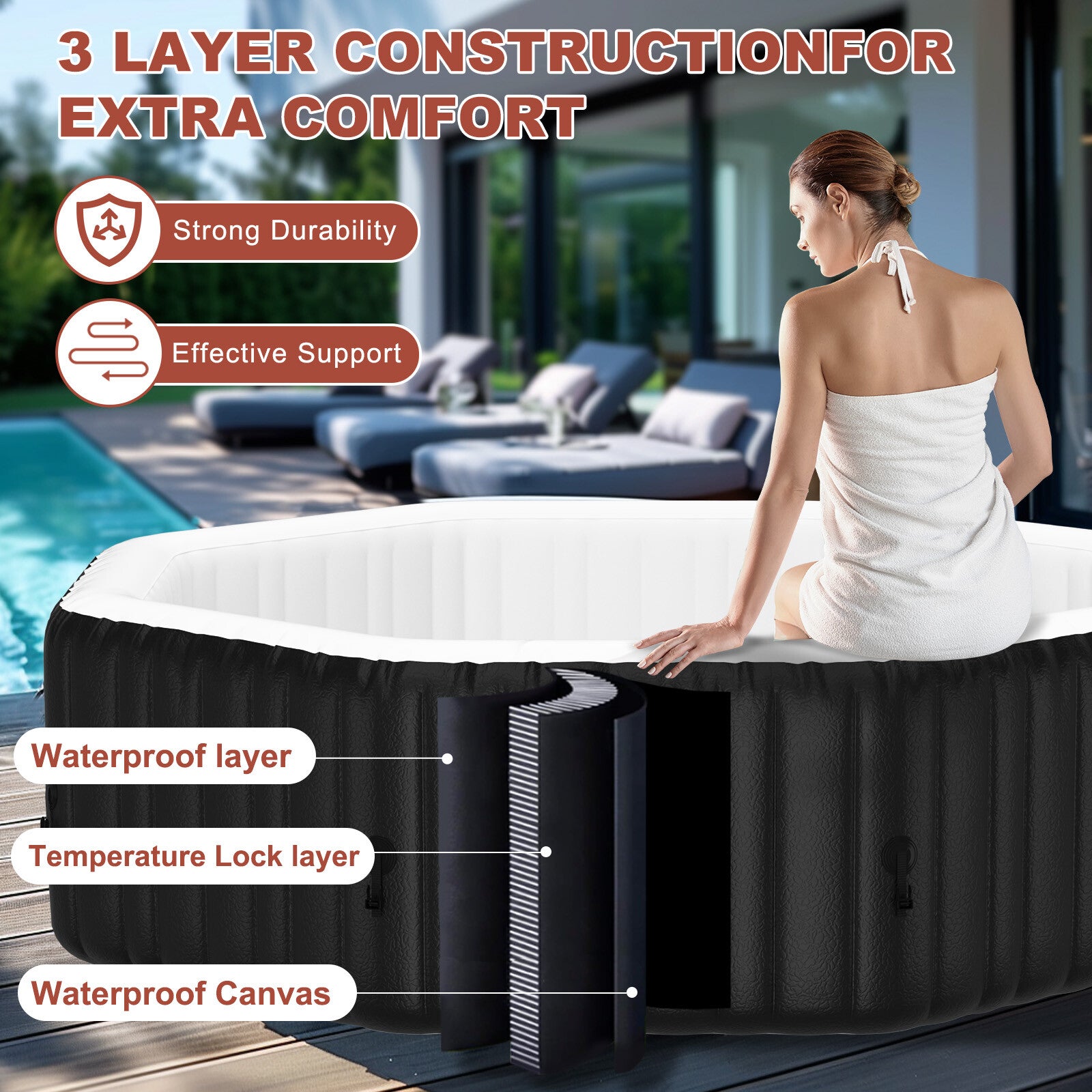 NAIZEA 6 Person Octagon Inflatable Hot Tub 130Air Jet Large Hot Tub 77"X77"X25"