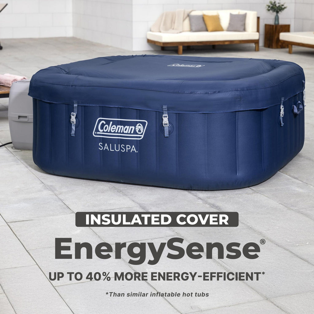 Coleman Atlantis Airjet Square Inflatable Hot Tub with Energysense Cover, Blue