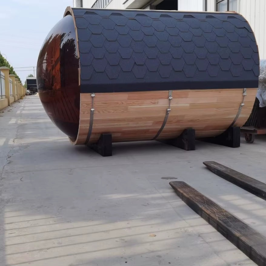 Outdoor Barrel Traditional Steam Cedar Wood Sauna with Wood Burning Stove