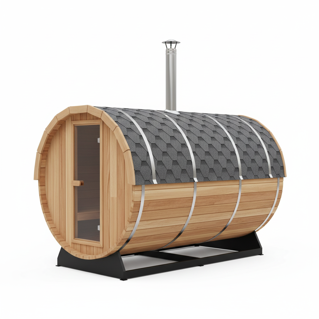 Outdoor Barrel Traditional Steam Cedar Wood Sauna with Wood Burning Stove