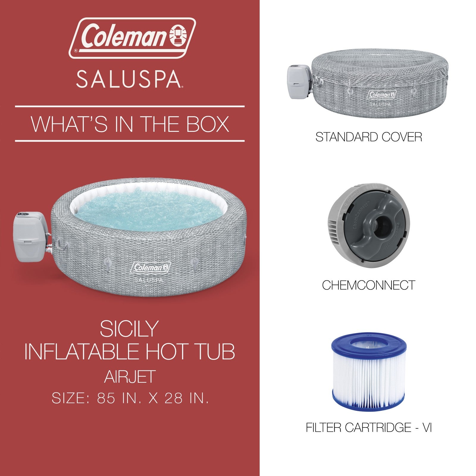 Coleman Saluspa Sicily Airjet Inflatable Hot Tub with 180 Soothing Jets, Gray
