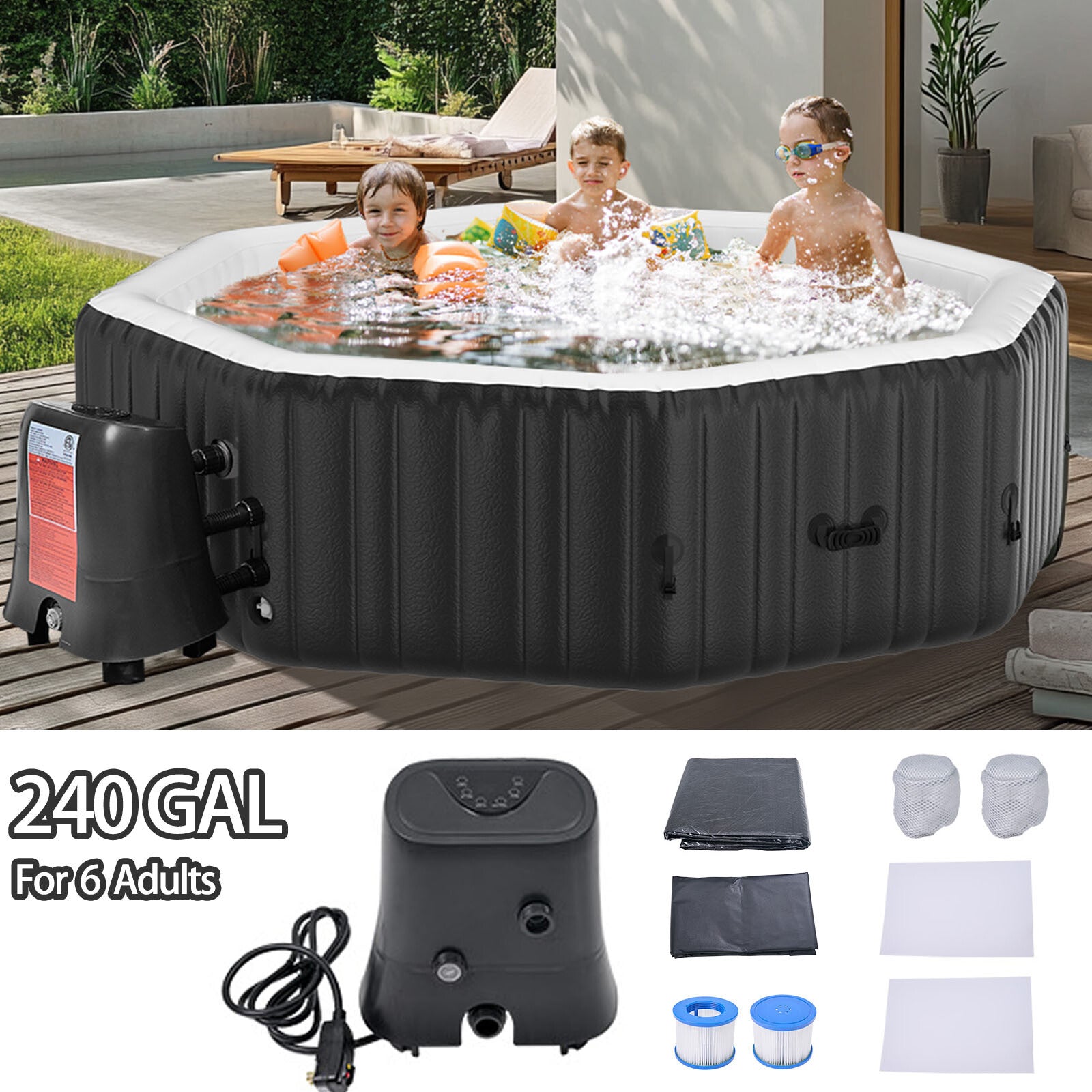NAIZEA 6 Person Octagon Inflatable Hot Tub 130Air Jet Large Hot Tub 77"X77"X25"