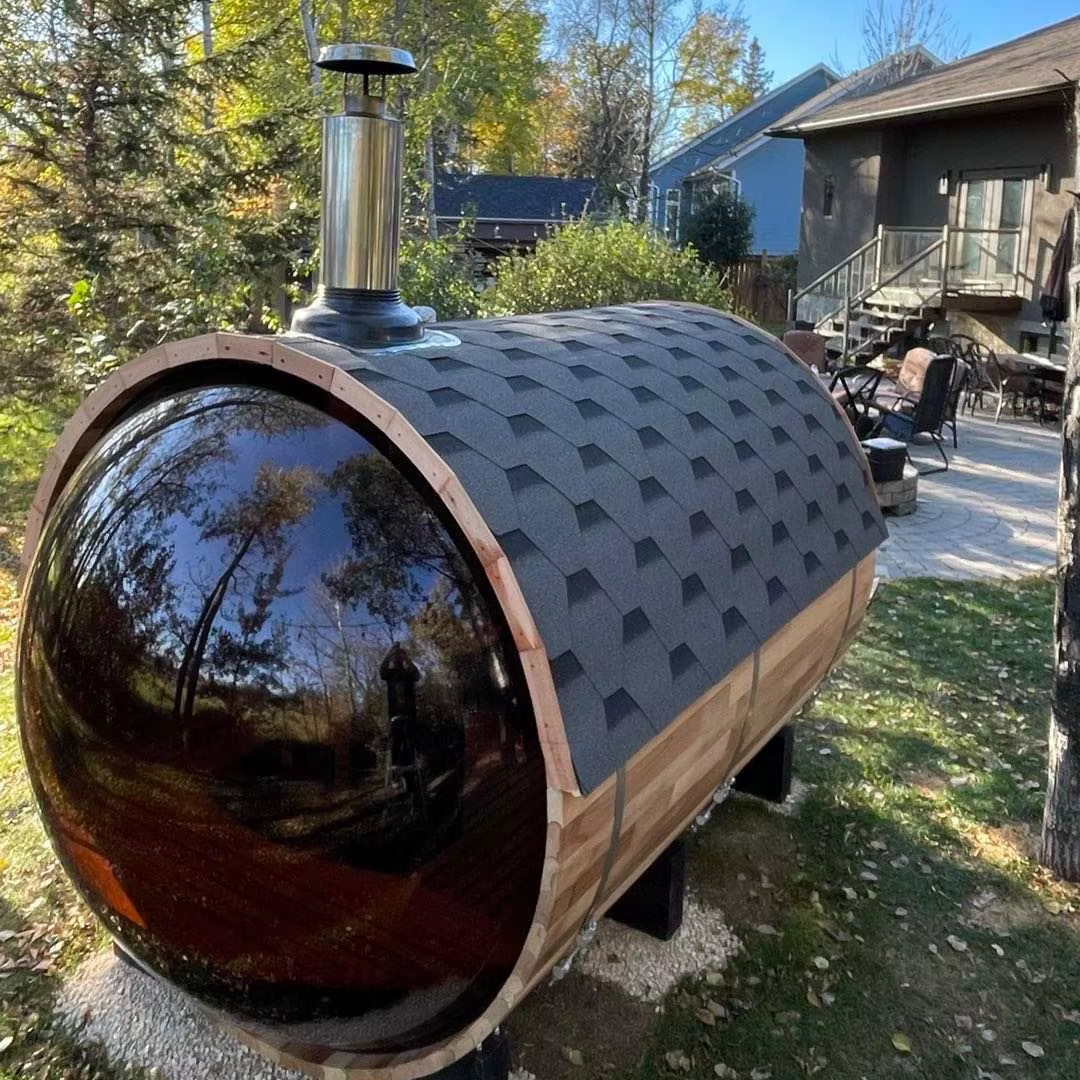 Outdoor Barrel Traditional Steam Cedar Wood Sauna with Wood Burning Stove